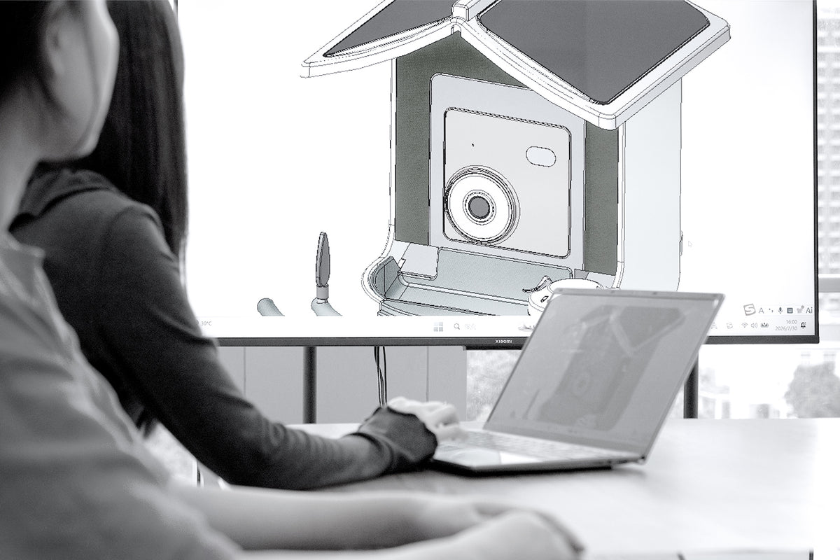 CAD model of the BirdVue smart bird feeder