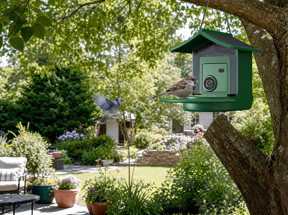 Bird feeding at a garden feeder
