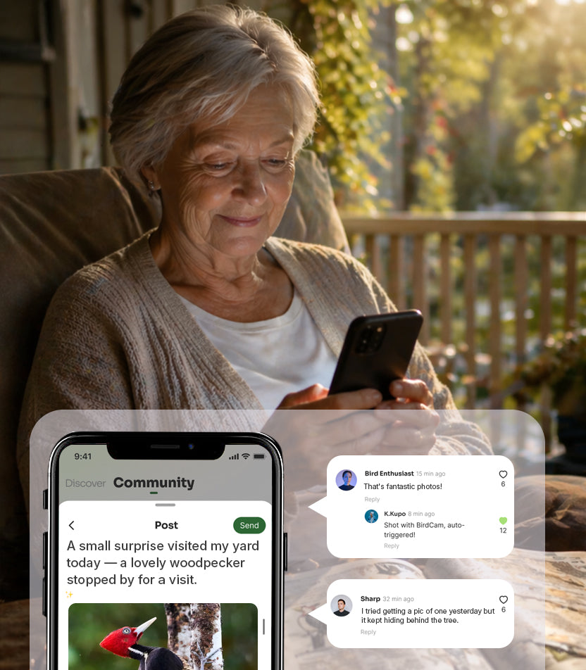 Senior woman sharing birdwatching stories with her community